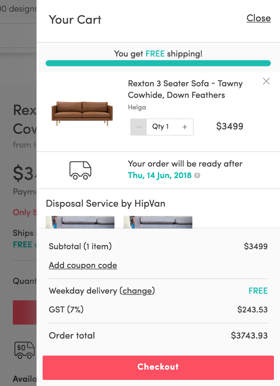 Screenshot of cart sidebar for discount code